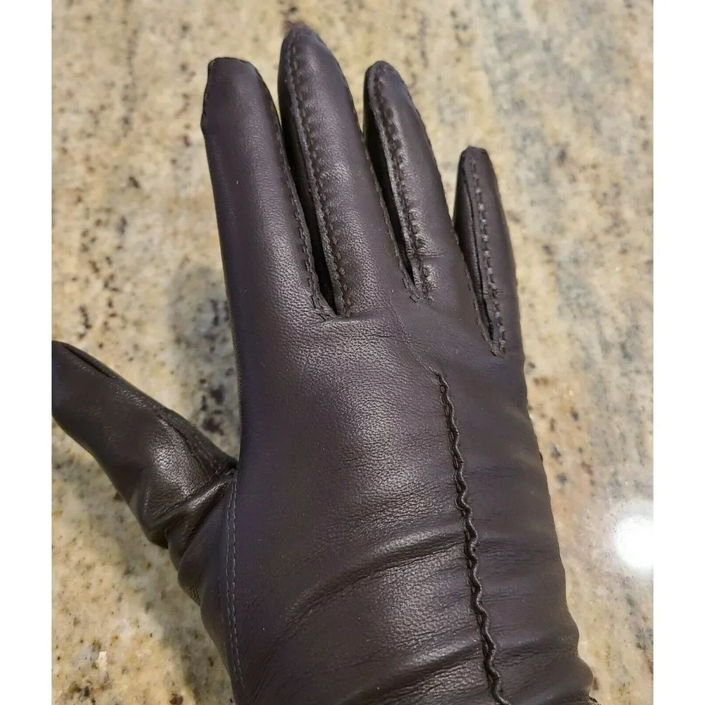Vintage Fownes Vinyl Acrylic Lined Brown Driving Gloves Women's M/L Stitching
